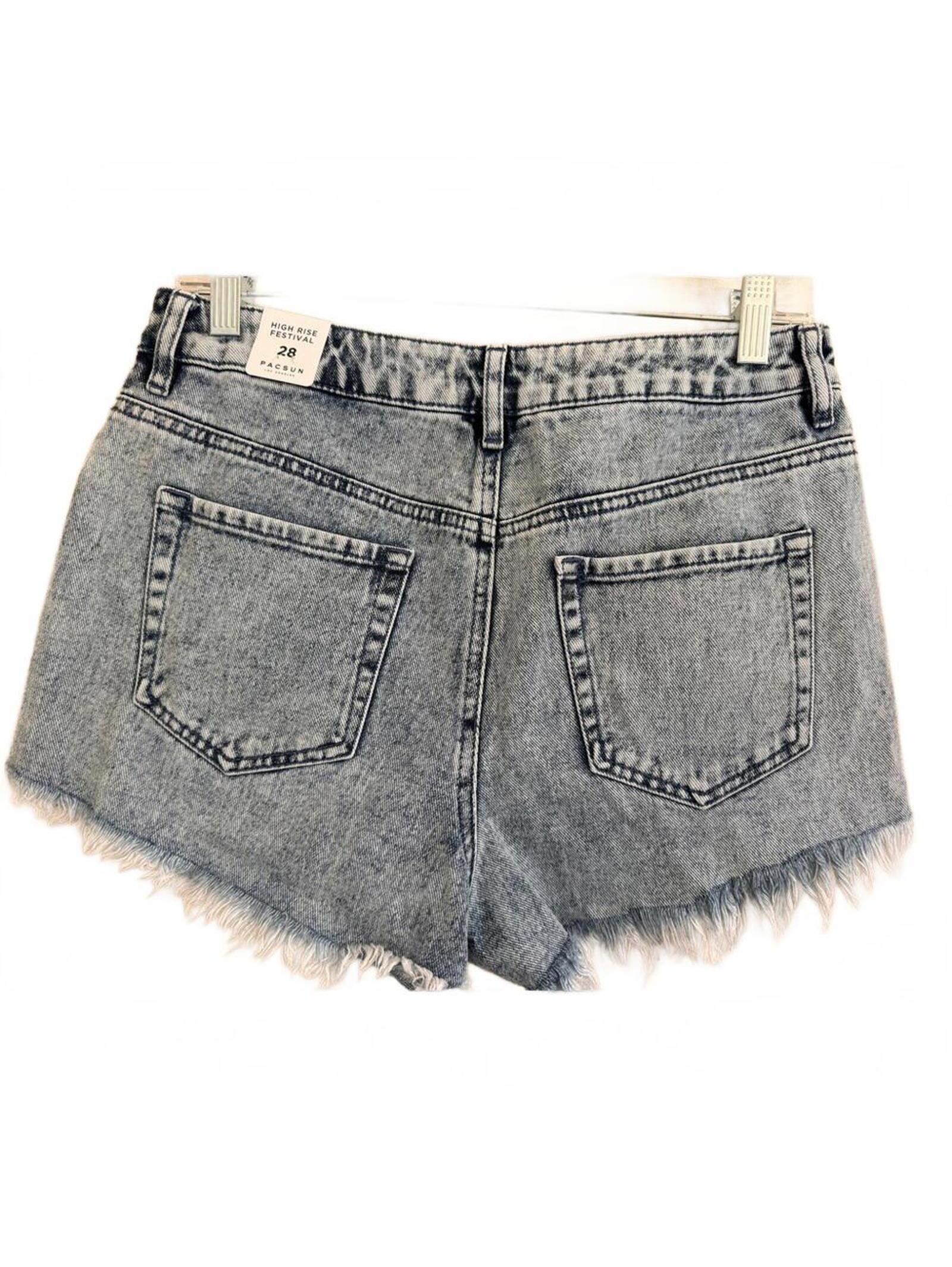 Nwt Pacsun Shorts Womens 28 Blue High Rise Festival Lace Up Light Wash Raw Hem — image 4 of 5